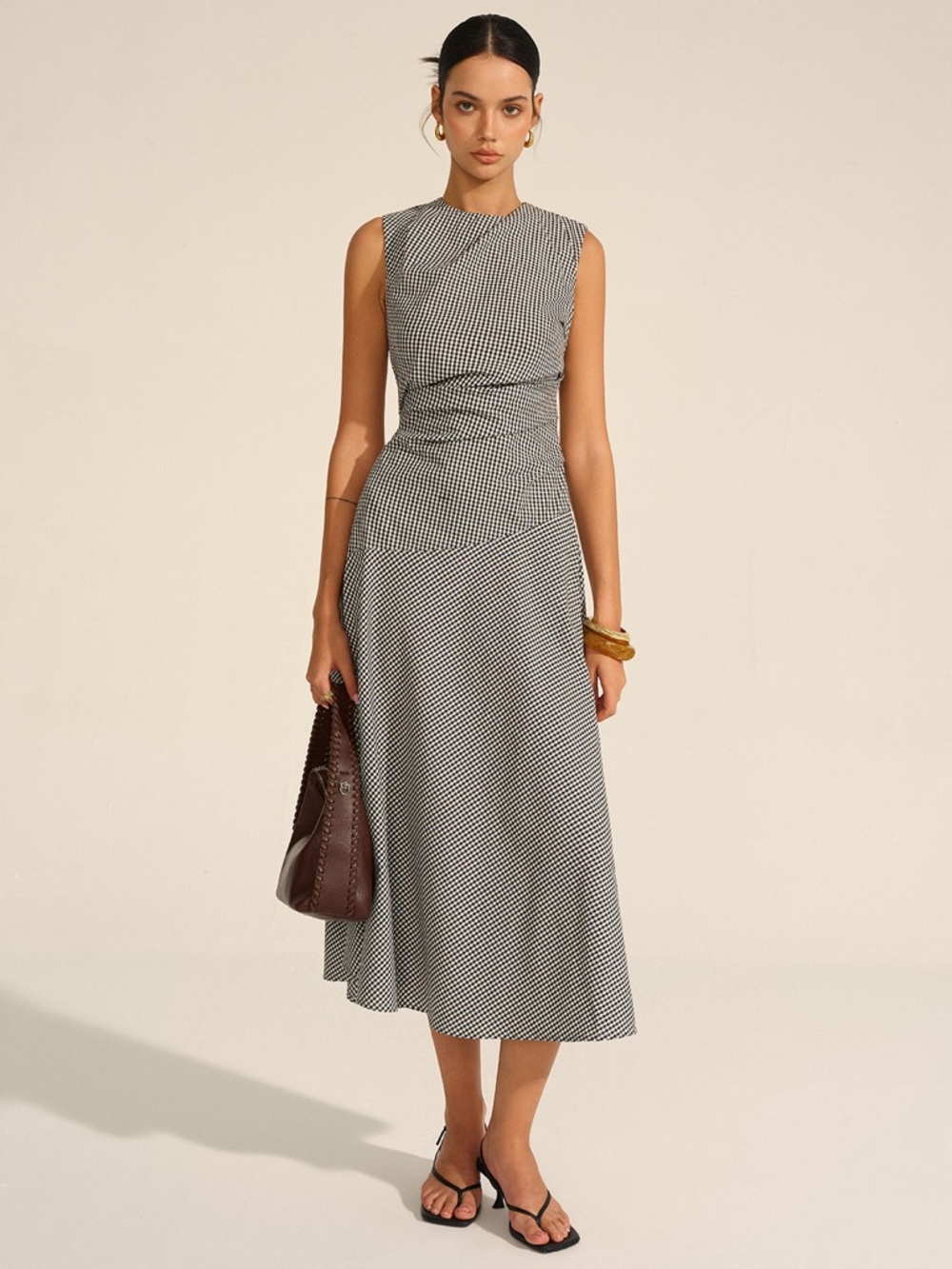 Commense Gingham Midi Dress, size L, NWT
